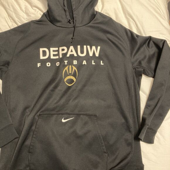 Depauw Football Hoodie Men 2XL Black Nike Sweatshirt Drawstring - Picture 2 of 11